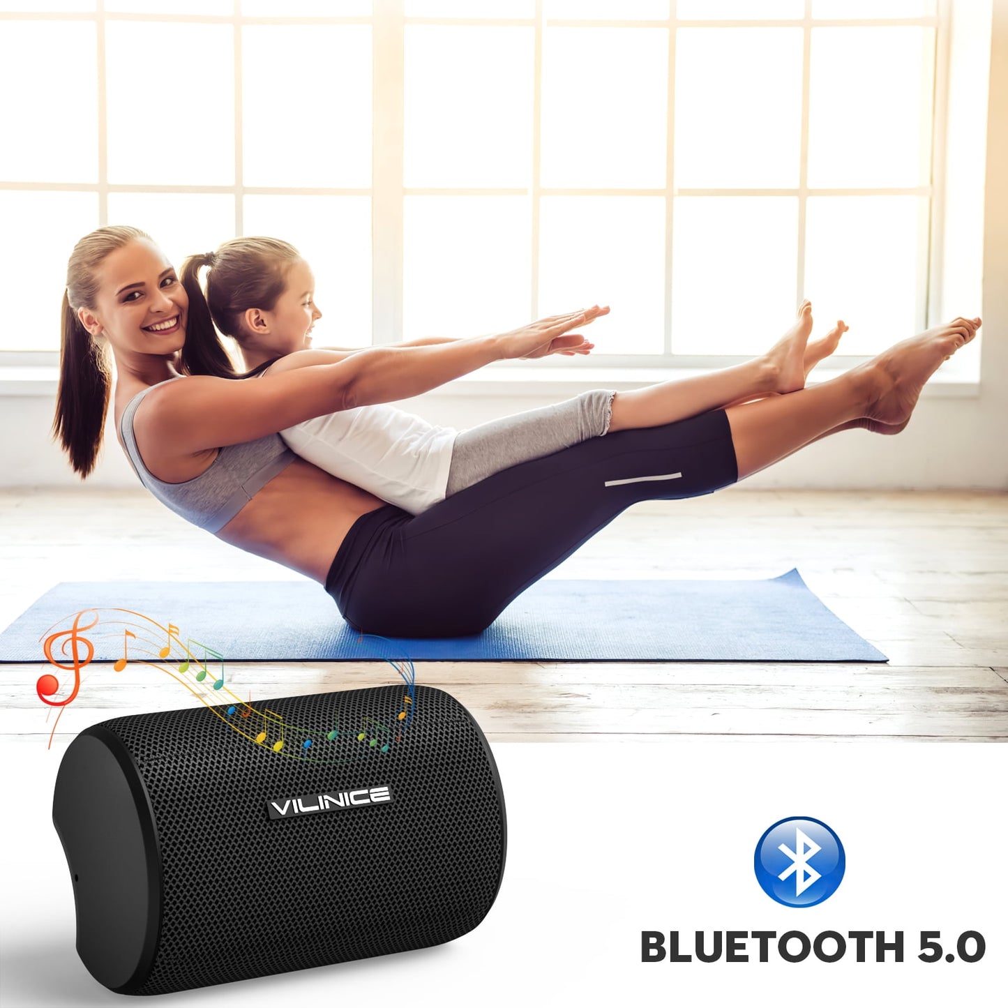 VILINICE Bluetooth Portable Speaker, IPX7 Waterproof, Bluetooth 5.0, 12H Playtime,Black