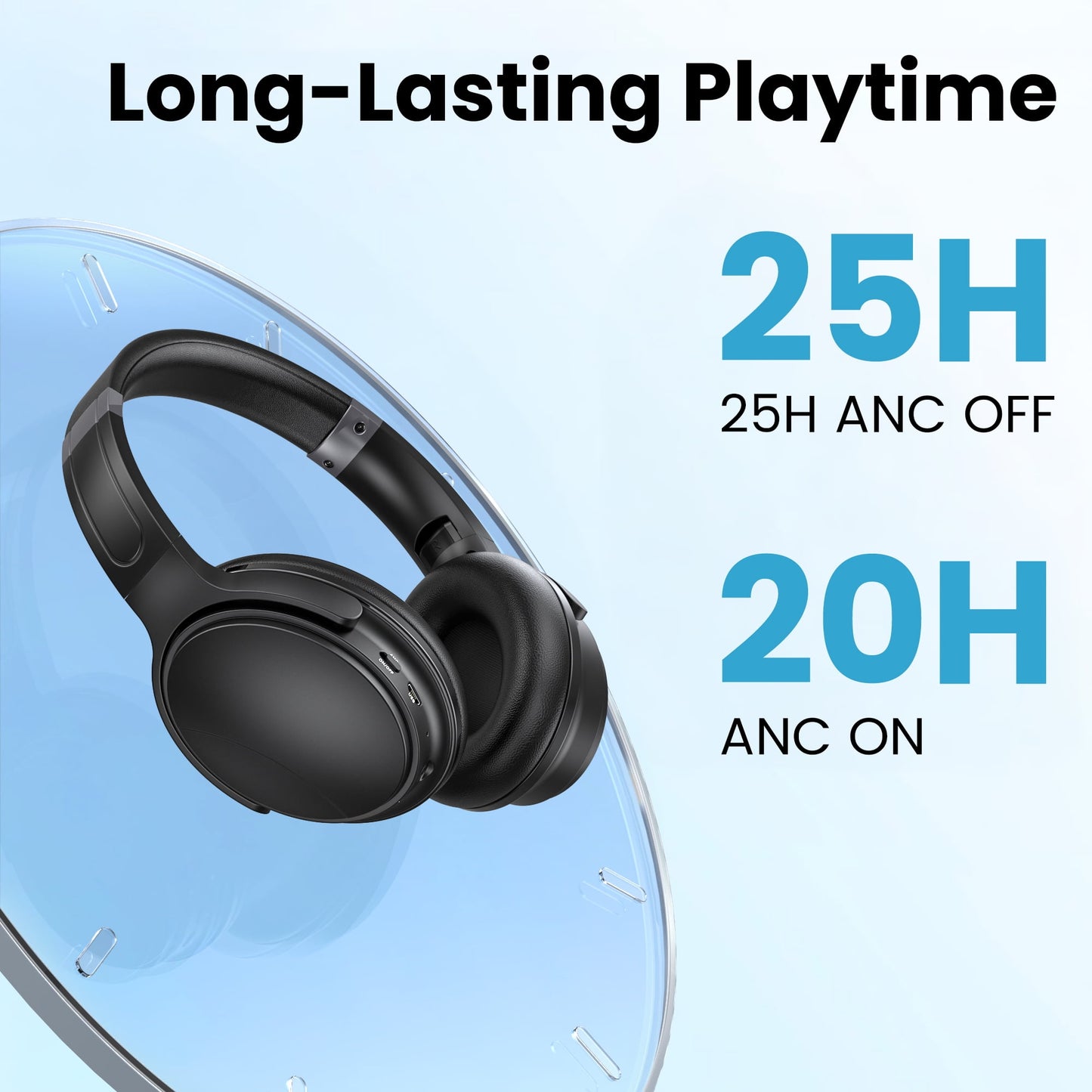 VILINICE Noise Cancelling Headphones, Wireless Bluetooth Over Ear Headphones with Microphone, Black, Q8