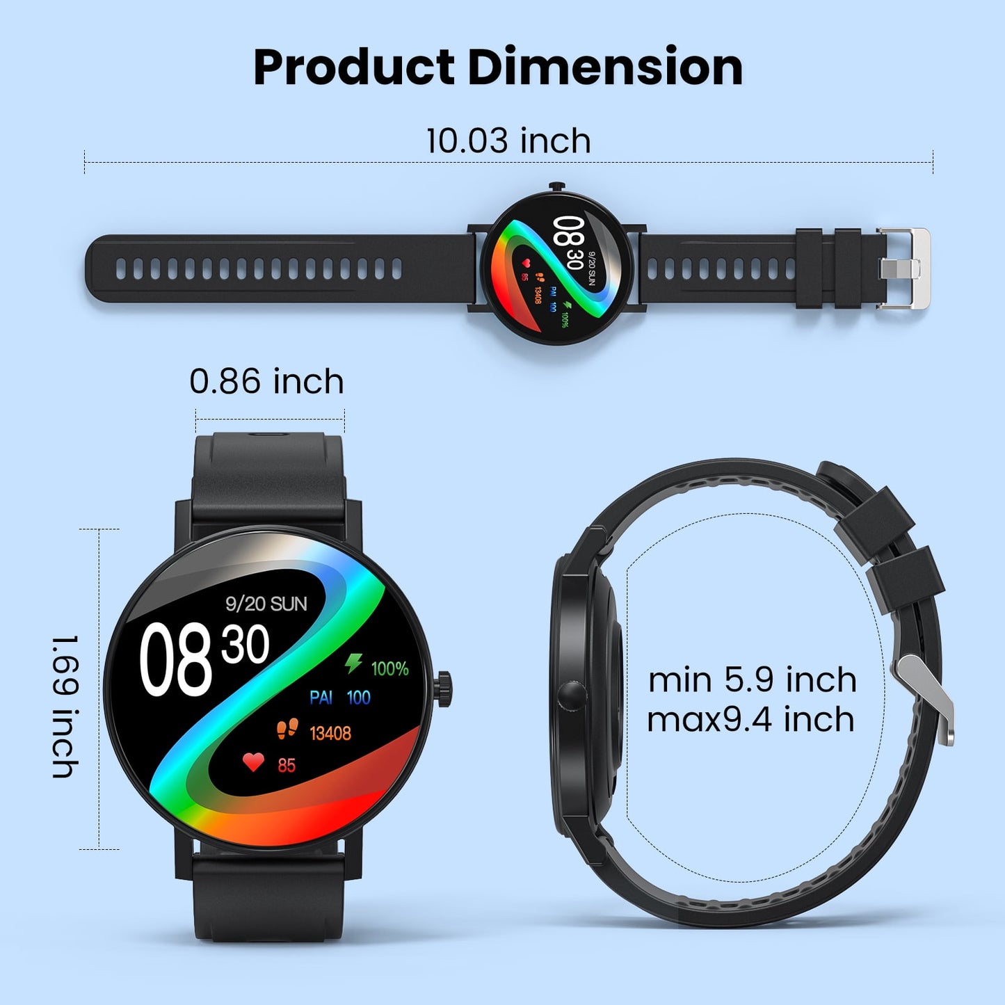 VILINICE Smart Watch, 1.43" Touch Screen Smartwatch for Women Men, IP68 Waterproof Fitness Tracker Bluetooth 5.3, Compatible with Android & iOS, Black