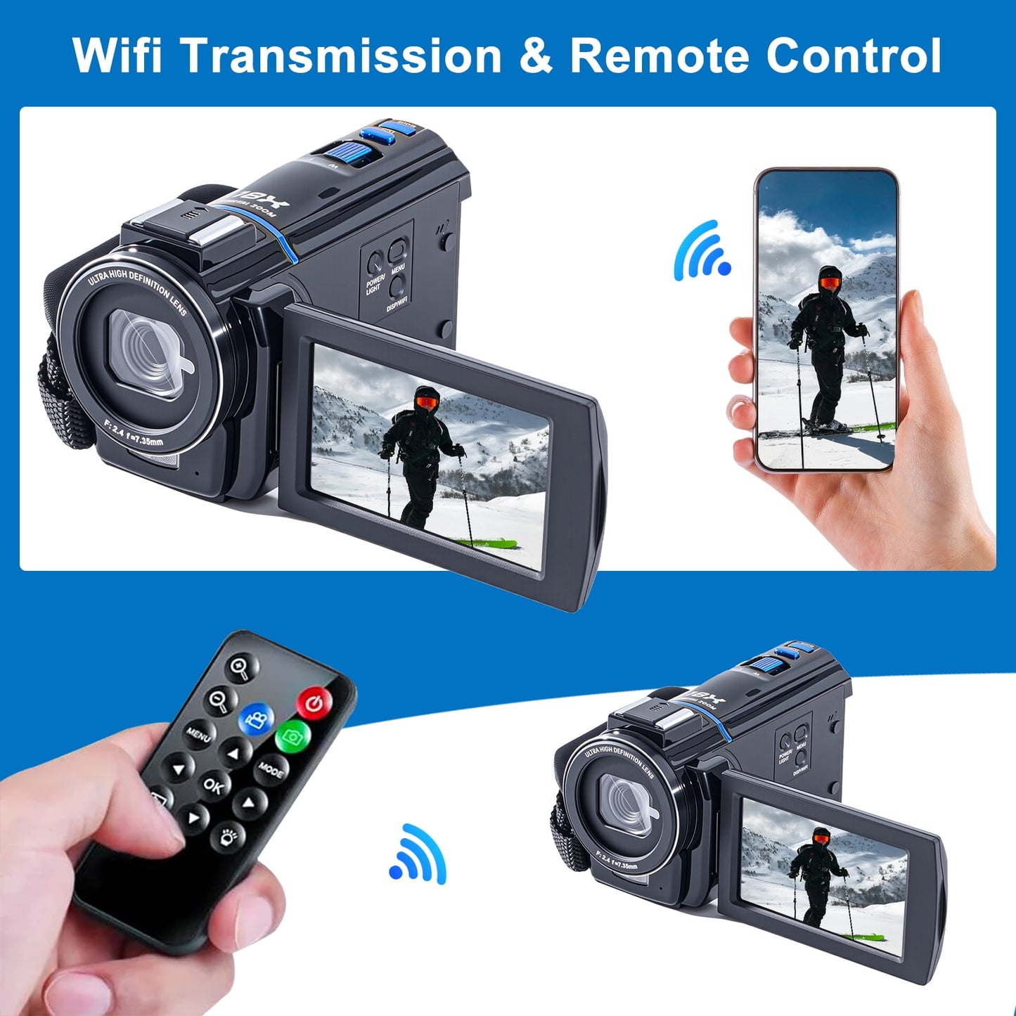 TOPVISION 5K UHD Video Camera Camcorder, 18X Zoom, 64MP,3'' IPS Touch Screen, 32GB SD Card,Black