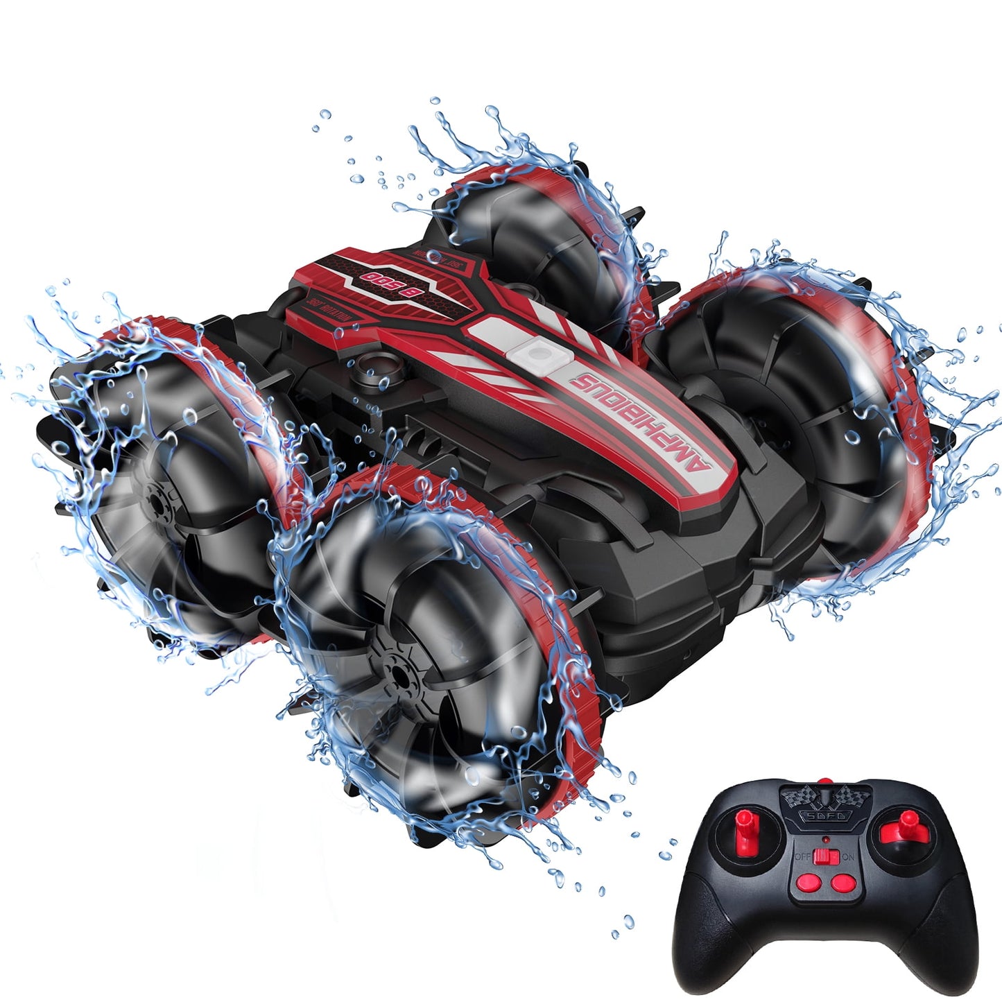 Remote Control Cars, 4WD off Road Stunt Car 2.4GHz Land Water 2 in 1 Remote Control, RC Cars for Kids Boys-Red