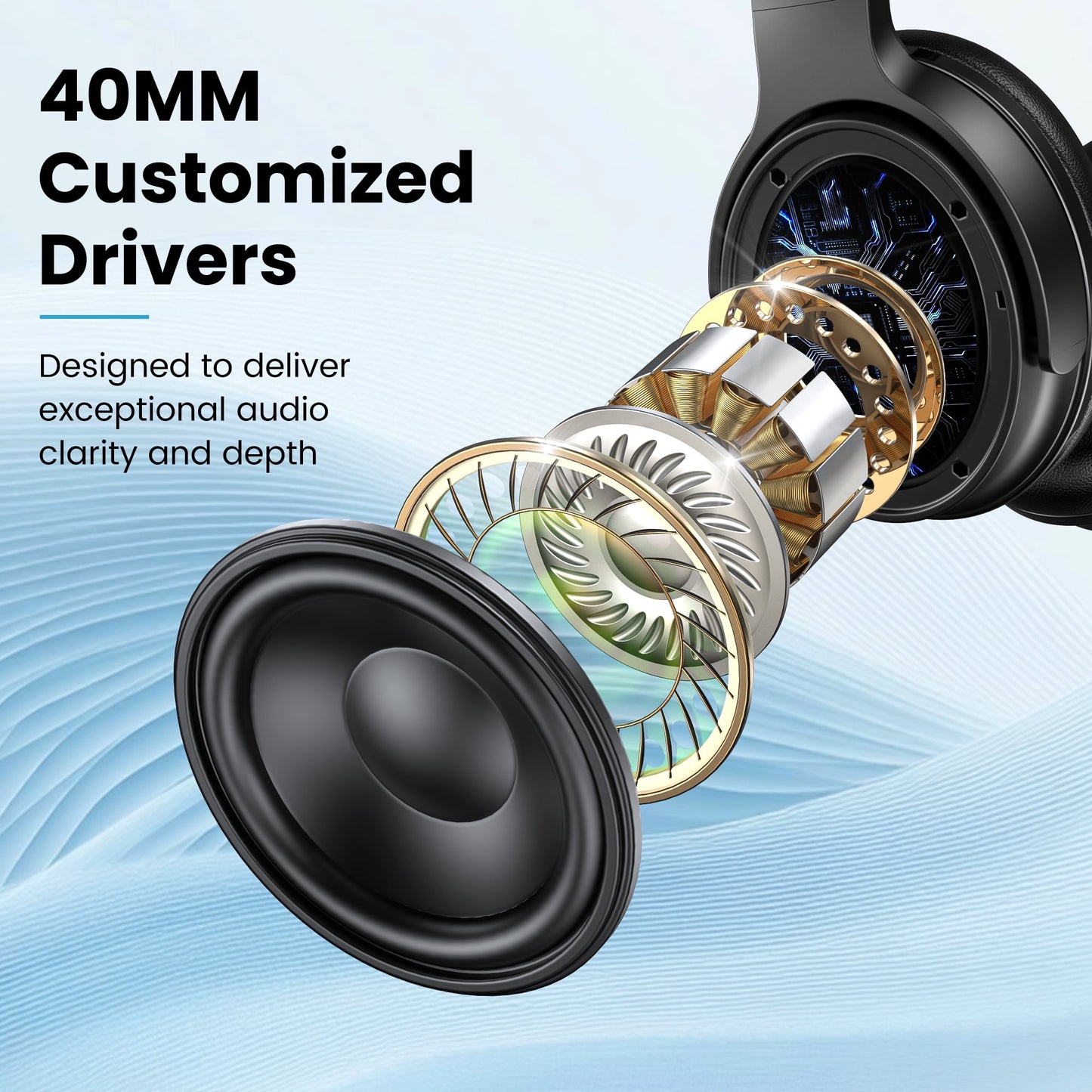 VILINICE Noise Cancelling Headphones, Wireless Bluetooth Over Ear Headphones with Microphone, Black, Q8