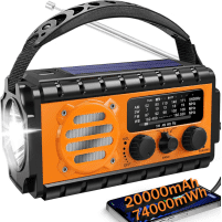 20000mAh Emergency Radio with Solar & Hand Crank Power – Portable Weather Radio with FM/AM/NOAA, Flashlight, SOS Alarm & Power Bank – Ideal for Outdoor Camping & Hurricane Preparedness