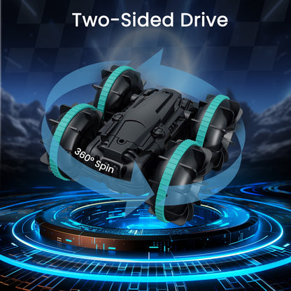 Remote Control Cars, 4WD off Road Stunt Car 2.4GHz Land Water 2 in 1 Remote Control, RC Cars for Kids Boys-Green