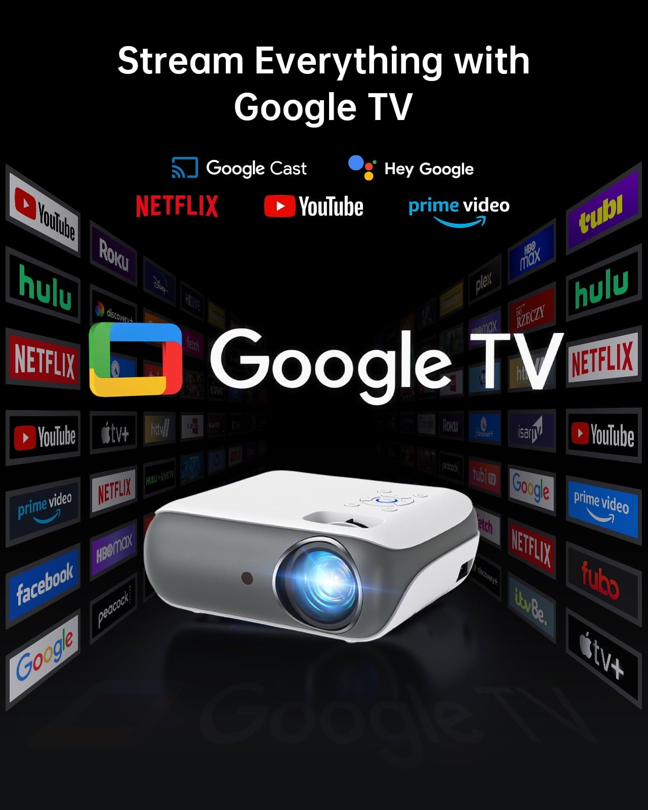 HAPPRUN 4K Google TV Projector with WiFi and Bluetooth,Google Officially Licensed,Dolby Audio