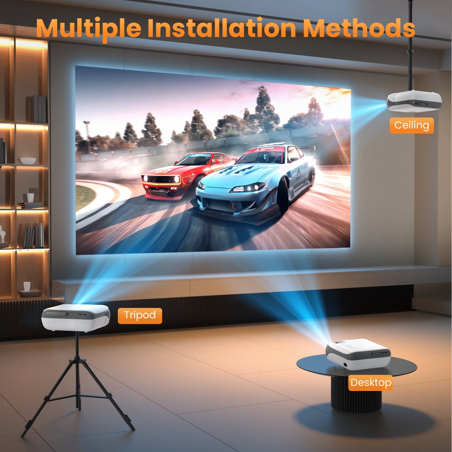 Groview Projector with WiFi and Bluetooth, Native 1080P Support 4K, 100" Screen Included