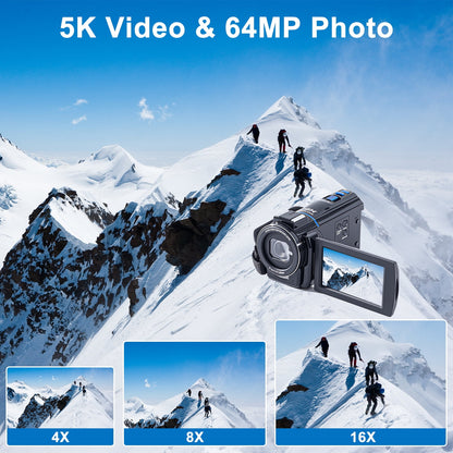 TOPVISION 5K UHD Video Camera Camcorder, 18X Zoom, 64MP,3'' IPS Touch Screen, 32GB SD Card,Black