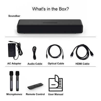 TOPVISION 4.1ch Surround Sound Bar for TV, Soundbar with Subwoofer, Karaoke Machine with 2 Mic, 4 Drivers, Bluetooth/USB/Optical/AUX/HDMI Connectivity, SP02