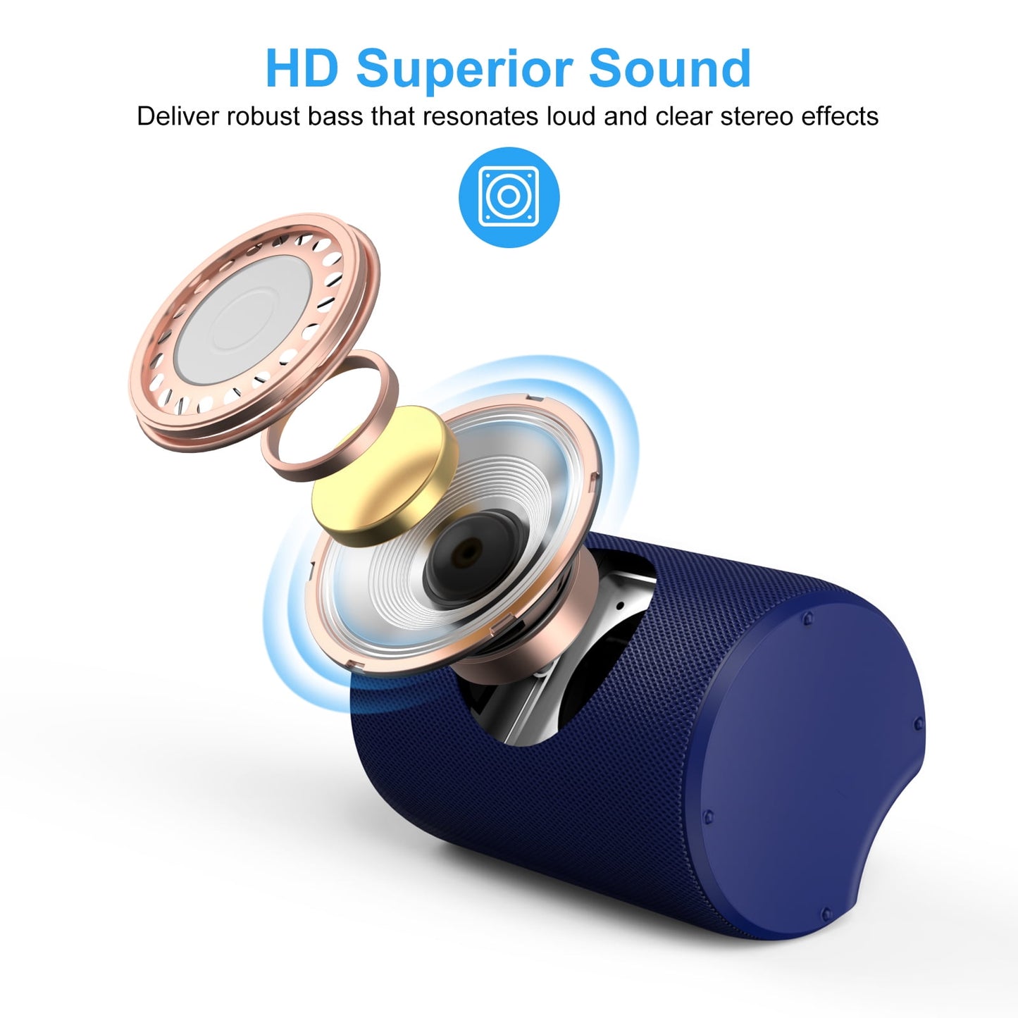 VILINICE Bluetooth Speaker Portable, IPX7 Waterproof Wireless Outdoor Speaker, TWS Pairing, 12H Playtime, Blue
