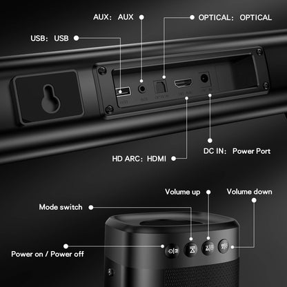 TOPVISION 2.2ch Soundbar with Subwoofer, 100W Sound Bar for TV with Bluetooth 5.3, 2 in 1 Detachable Sound bar for Smart TV, Home Theater Surround Sound System with HDMI ARC/Optical/Aux