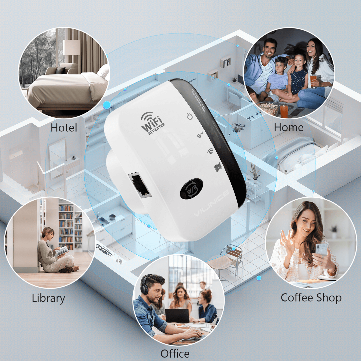 VILINICE AC1200 Dual-Band Wi-Fi Extender, Coverage up to 3000 sq ft, 2 Count, 2 Pack
