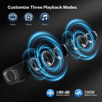 TOPVISION 2.2ch Soundbar with Subwoofer, 100W Sound Bar for TV with Bluetooth 5.3, 2 in 1 Detachable Sound bar for Smart TV, Home Theater Surround Sound System with HDMI ARC/Optical/Aux