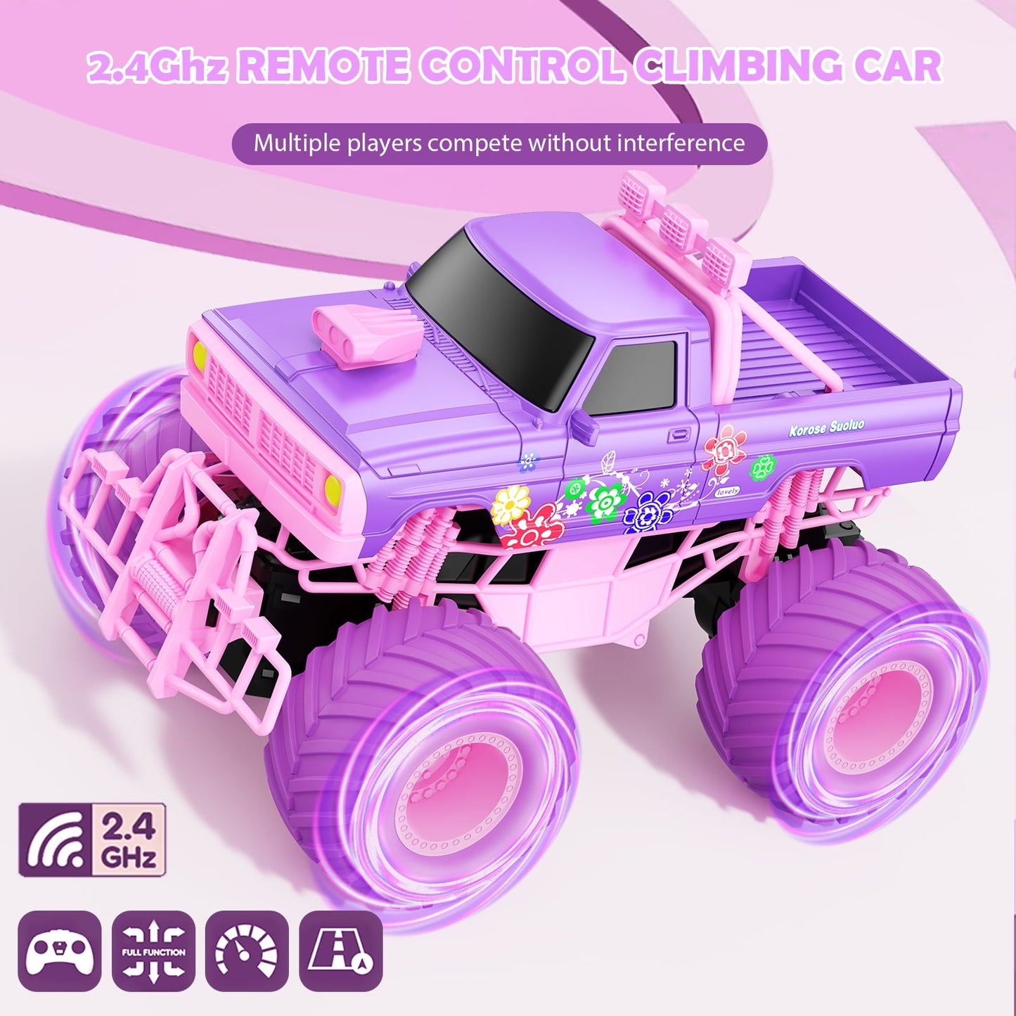 Remote Control Car for Girls, Pink RC Cars All Terrain Off-Road Rc Trucks with Rechargeable Battery, Gift Toys for Girls Kids Boys