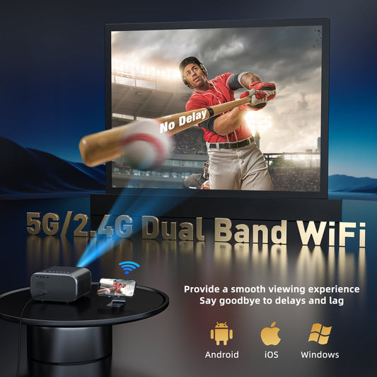 TOPVISION Native 1080P Projector with Wifi and Bluetooth, 50,000Hrs Lamp Life,Auto Focus,Black, 1 Pack