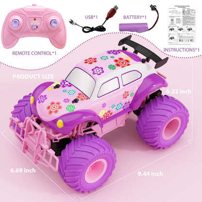 Pink Remote Control Car for Girls - All Terrain RC Truck with Rechargeable Battery, 6.5+ MPH, Toy Vehicle for Kids Age 5+