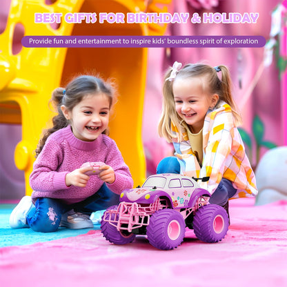 Pink Remote Control Car for Girls - All Terrain RC Truck with Rechargeable Battery, 6.5+ MPH, Toy Vehicle for Kids Age 5+