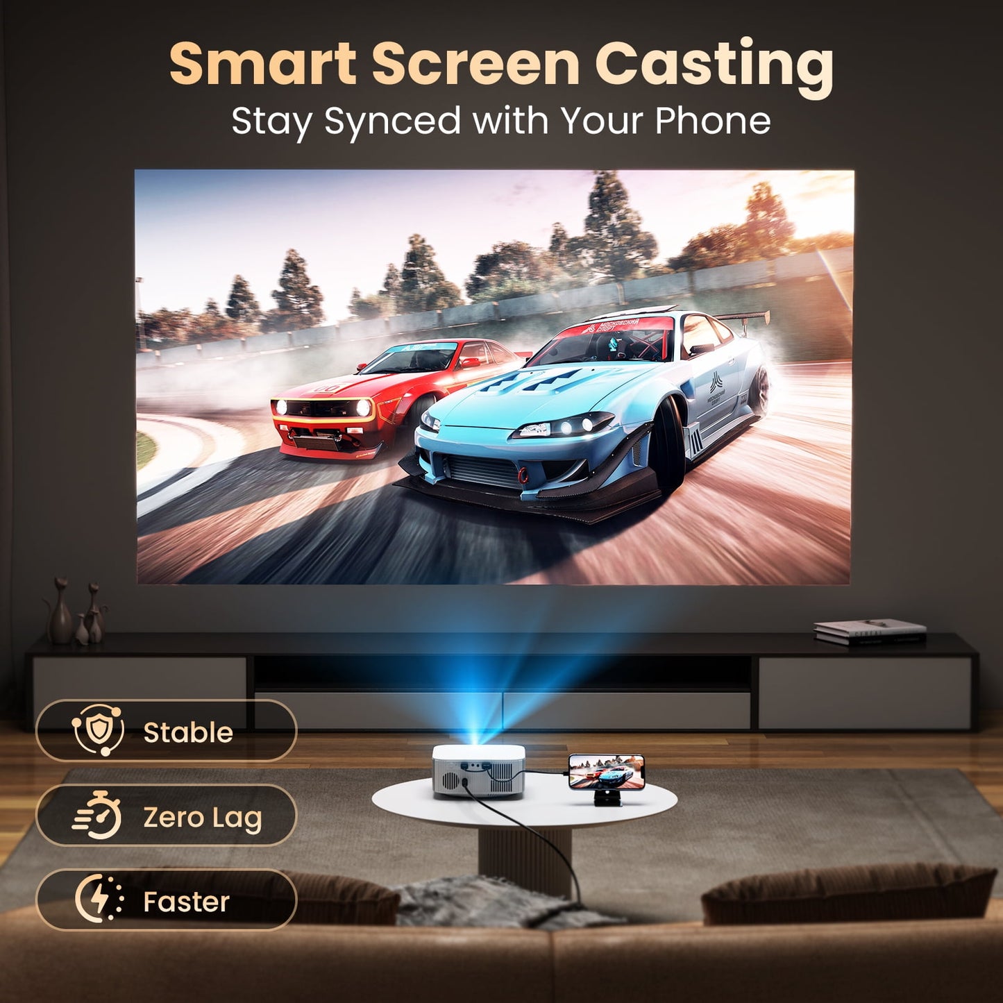 TOPVISION Bluetooth Projector,Auto Focus,two-way Bluetooth, 7500 Lumens,1 Pack,White