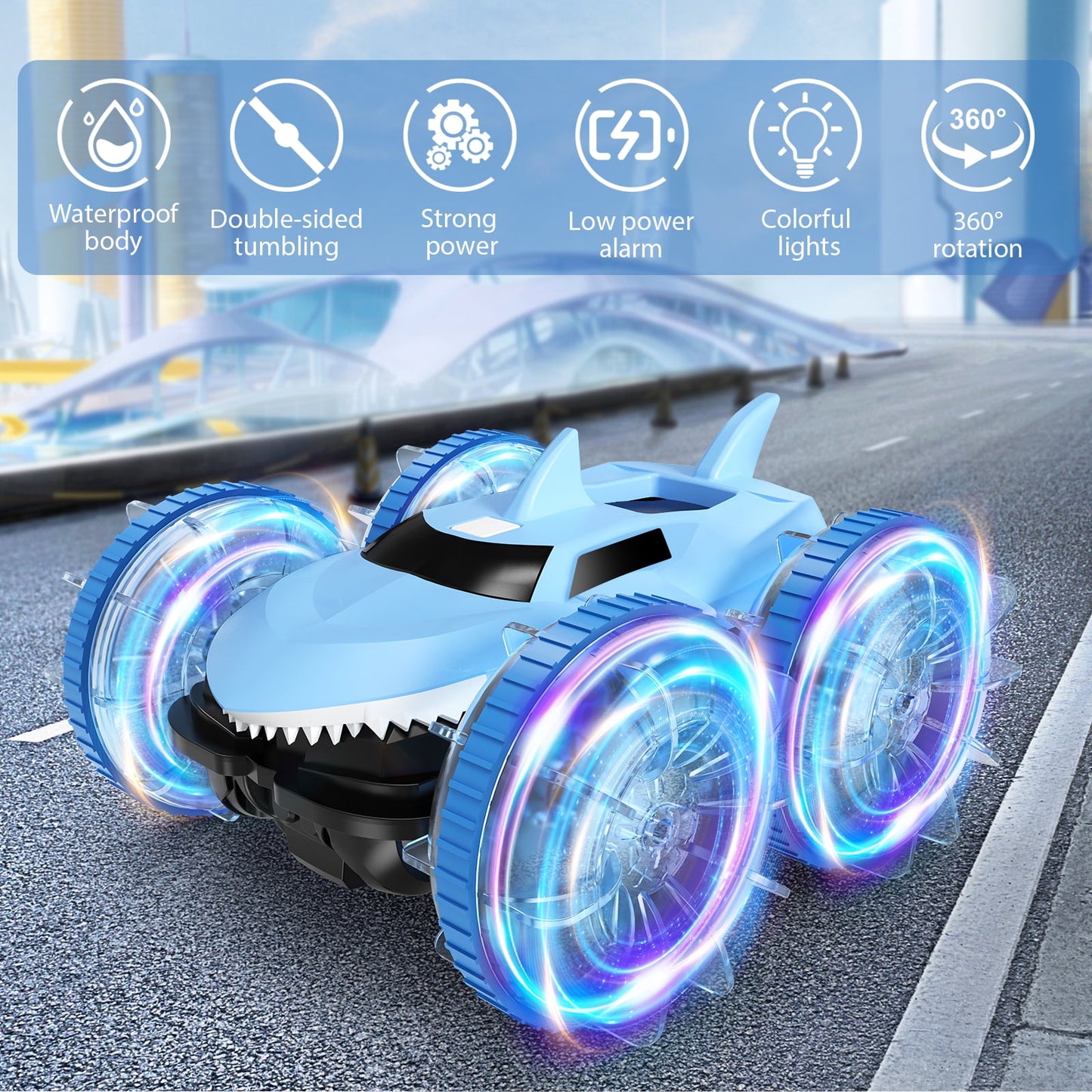 VILINICE Remote Control Cars, 4WD RC Stunt Car, 2.4 GHz 360° Rotating RC Cars with LED Light, Toy Cars Gifts for Kids Boys and Girls, Blue, 9+ MPH