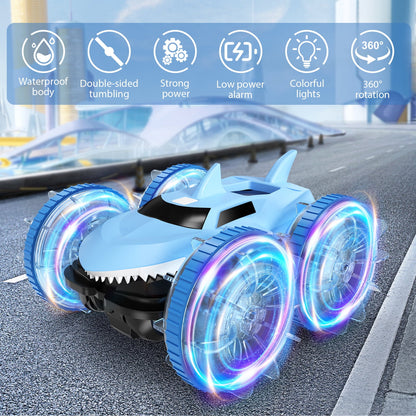 VILINICE Remote Control Cars, 4WD RC Stunt Car, 2.4 GHz 360° Rotating RC Cars with LED Light, Toy Cars Gifts for Kids Boys and Girls, Blue, 9+ MPH