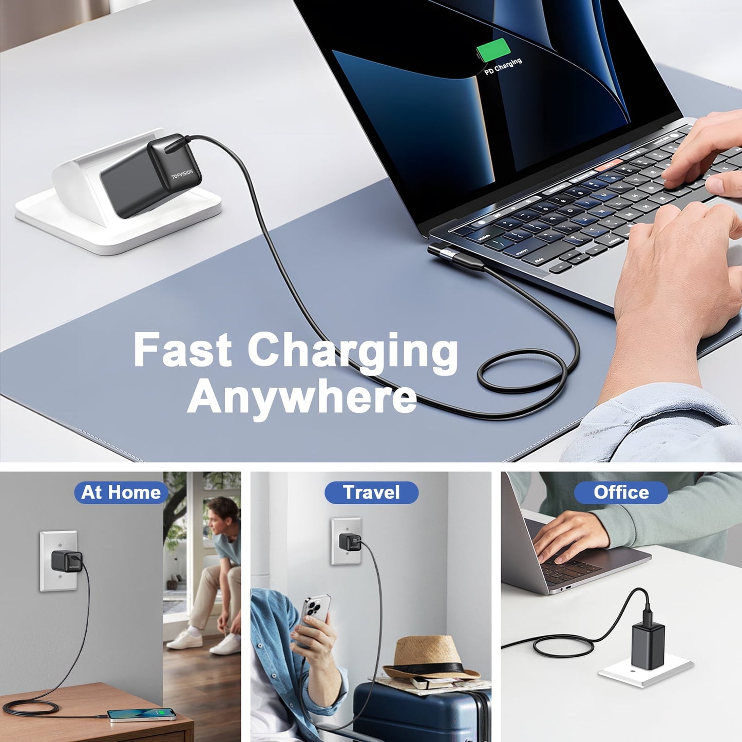 TOPVISION USB-C Charger Block 65W, Fast Charging Wall Charger Adapter for Apple, Android, 1 Pack