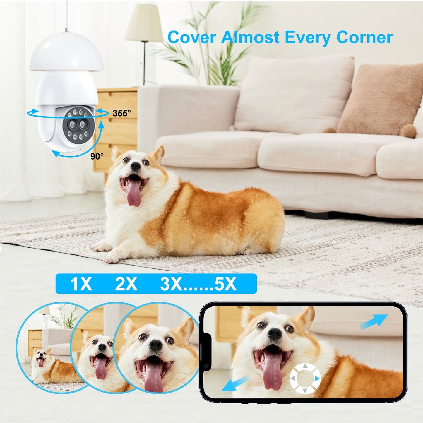 TOPVISION Light Bulb Camera, 4MP Outdoor Surveillance Camera with 360°PTZ, Dual Lens, Full Color Night Vision, White, 1