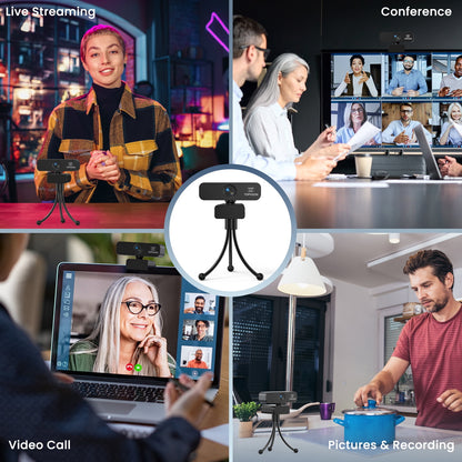 Topvision 2K Webcams with Tripod (Stand), Black, New