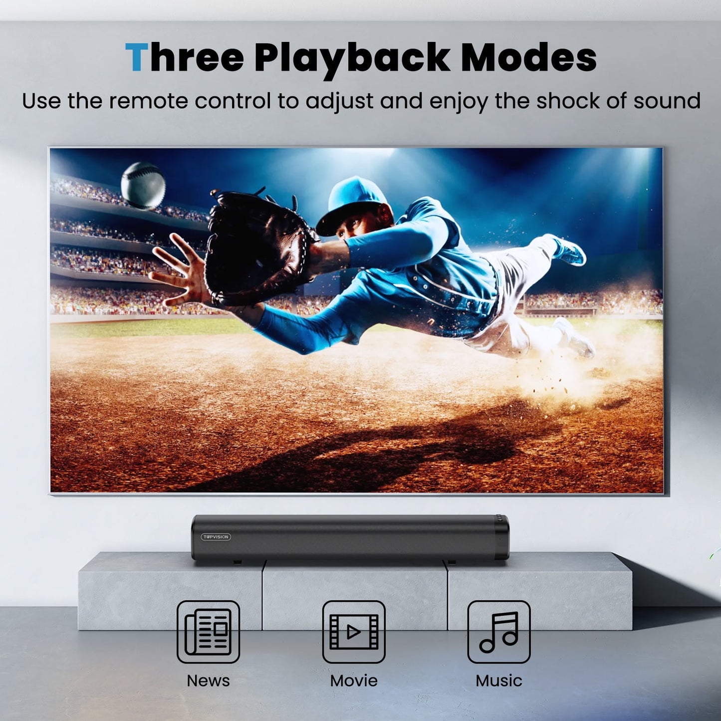 TOPVISION 80W Sound Bar for TV, 2.1Ch Sound bar with subwoofer, Wireless 5.3 Bluetooth Surround Sound System, Home Theater Audio with HDMI/Optical/AUX, SL02