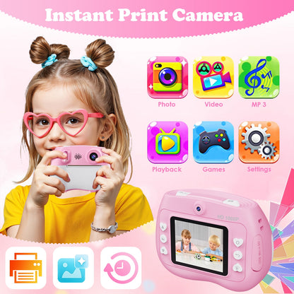 TOPVISION Kids Camera Instant Print, 1080P HD Digital Cameras with 32GB Storage Card & 4 Paper Rolls, Gift for Boys & Girls Ages 4-12 - Pink