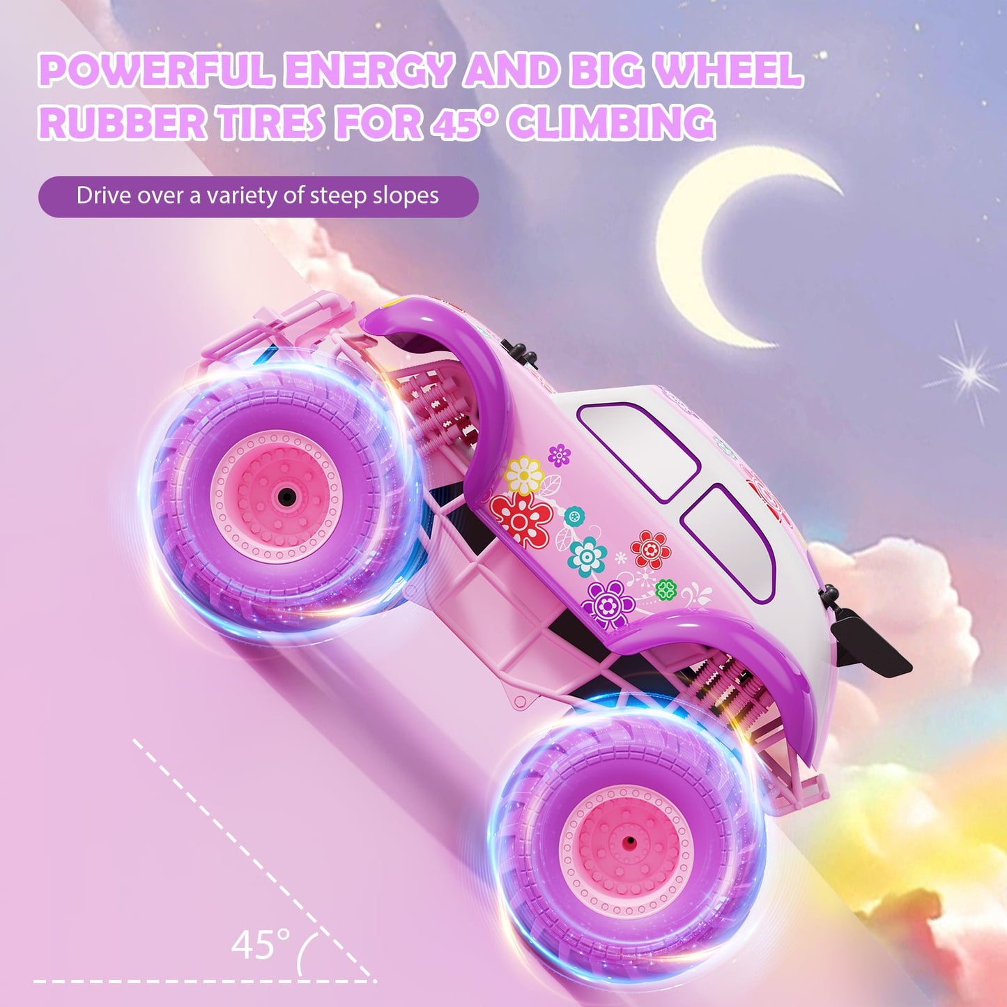 Pink Remote Control Car for Girls - All Terrain RC Truck with Rechargeable Battery, 6.5+ MPH, Toy Vehicle for Kids Age 5+