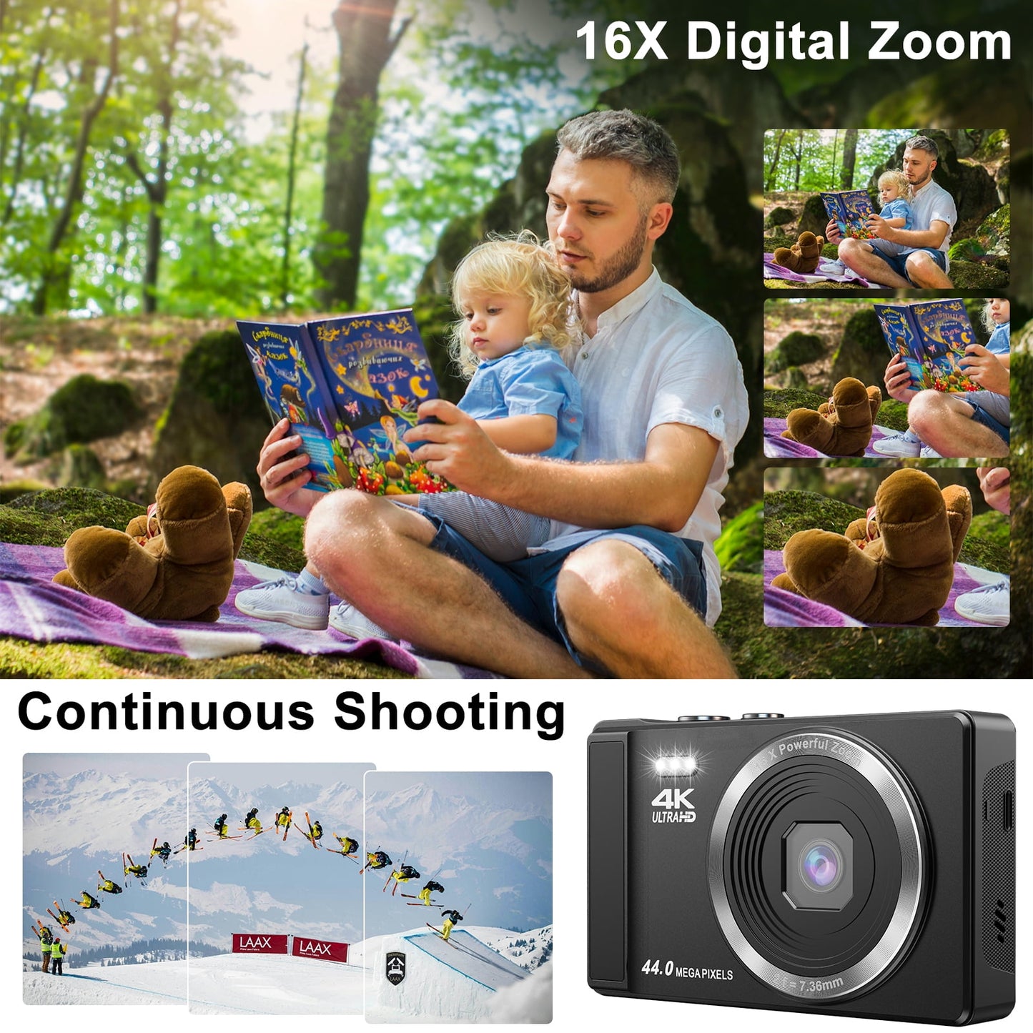 TOPVISION AC06F Digital Camera, 48MP CMOS Sensor, 16x Zoom, with 32GB SD Card, Black, 1 (New)