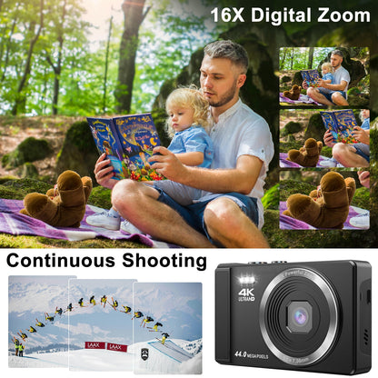 TOPVISION AC06F Digital Camera, 48MP CMOS Sensor, 16x Zoom, with 32GB SD Card, Black, 1 (New)
