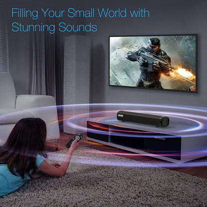 TOPVISION Sound Bar for TV, Soundbar with Subwoofer, Wired & Wireless Bluetooth 5.0 3D Surround Speakers, Optical/AUX/RCA/USB Connection, Wall Mountable, Remote Control