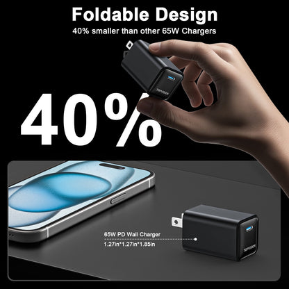 TOPVISION USB-C Charger Block 65W, Fast Charging Wall Charger Adapter for Apple, Android, 1 Pack
