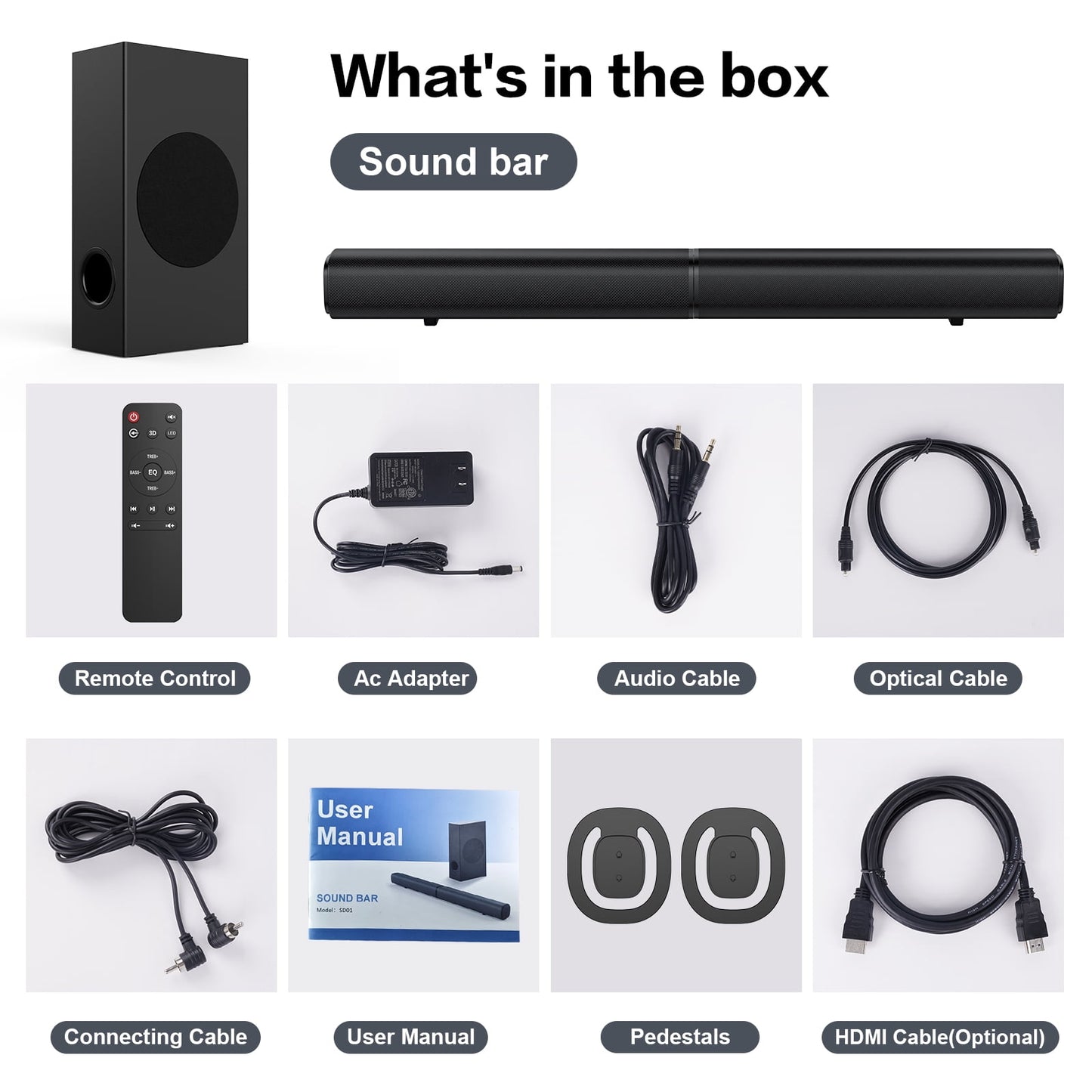 TOPVISION 4.1ch Sound Bar with Subwoofer, 120W Separable Sound Bar for TV with 4 Drivers, USB/AUX/Coaxial/Optical/HDMI/Bluetooth Connect, 2-in-1 Detachable Sound Bar for Speaker