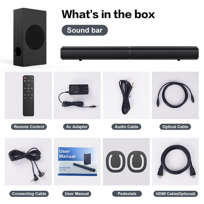 TOPVISION 4.1ch Sound Bar with Subwoofer, 120W Separable Sound Bar for TV with 4 Drivers, USB/AUX/Coaxial/Optical/HDMI/Bluetooth Connect, 2-in-1 Detachable Sound Bar for Speaker