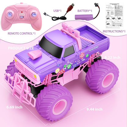 Remote Control Car for Girls, Pink RC Cars All Terrain Off-Road Rc Trucks with Rechargeable Battery, Gift Toys for Girls Kids Boys