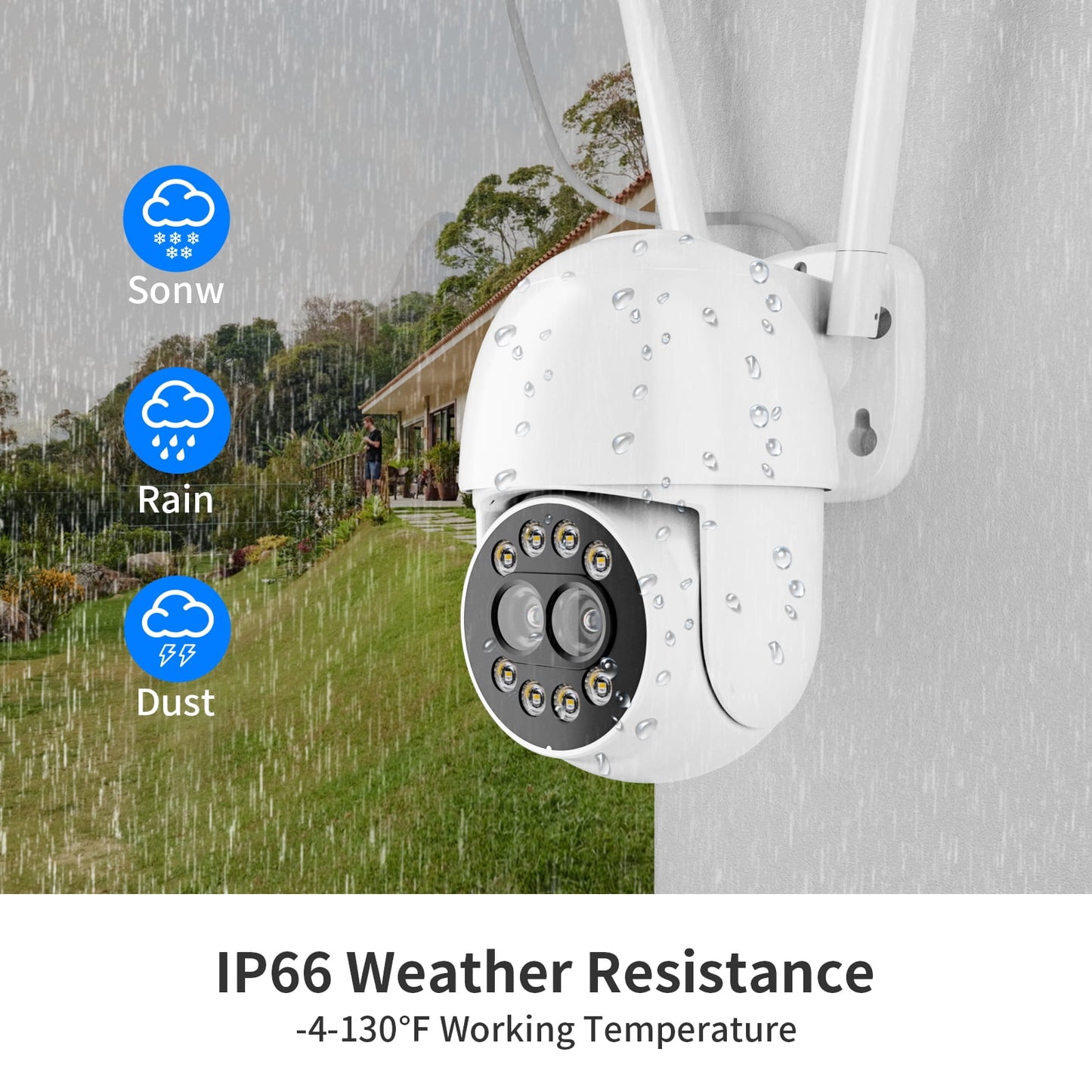 TOPVISION 4MP Outdoor Security Cameras with Dual Lens, Full Color Night Vision, IP66 Waterproof, 1