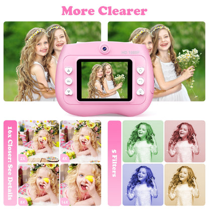 TOPVISION Kids Camera Instant Print, 1080P HD Digital Cameras with 32GB Storage Card & 4 Paper Rolls, Gift for Boys & Girls Ages 4-12 - Pink