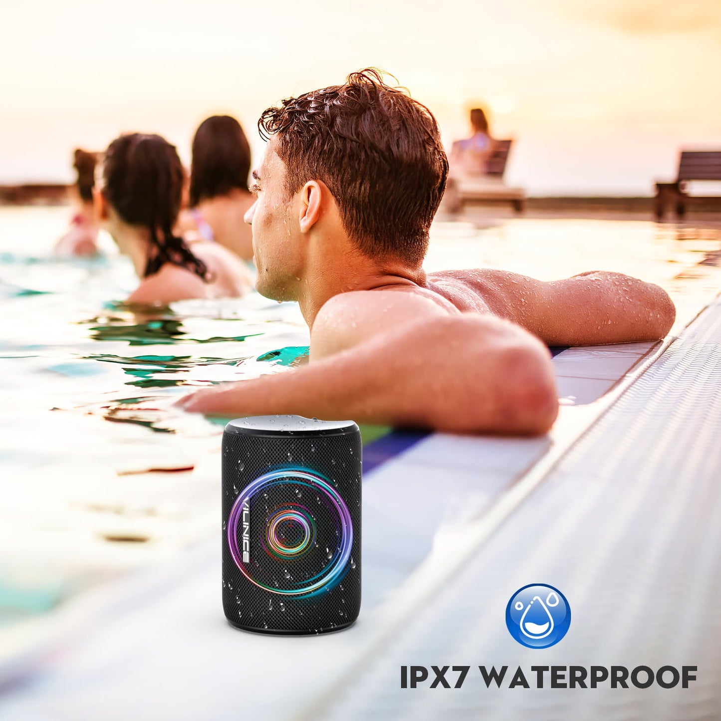 VILINICE Bluetooth Portable Speaker, IPX7 Waterproof, Bluetooth 5.0, 12H Playtime,Black
