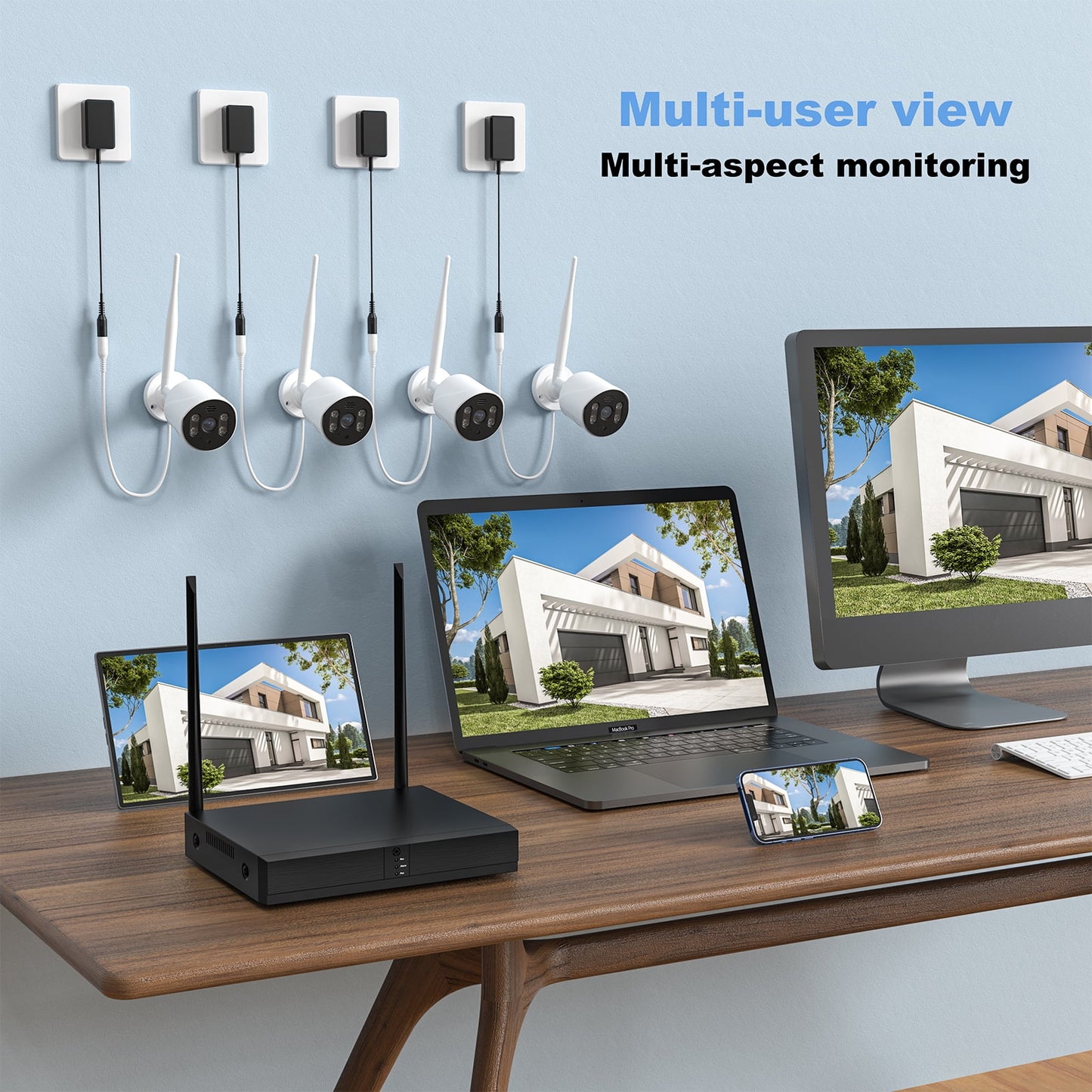 TOPVISION 4pcs Wired Security Camera System, 8CH 3MP NVR, 1080P Surveillance Cameras with Color Night Vision, IP66 Waterproof, Indoor/Outdoor, Wireless Wi-Fi APP Control, No HDD
