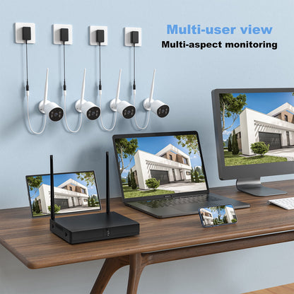 TOPVISION 4pcs Wired Security Camera System, 8CH 3MP NVR, 1080P Surveillance Cameras with Color Night Vision, IP66 Waterproof, Indoor/Outdoor, Wireless Wi-Fi APP Control, No HDD
