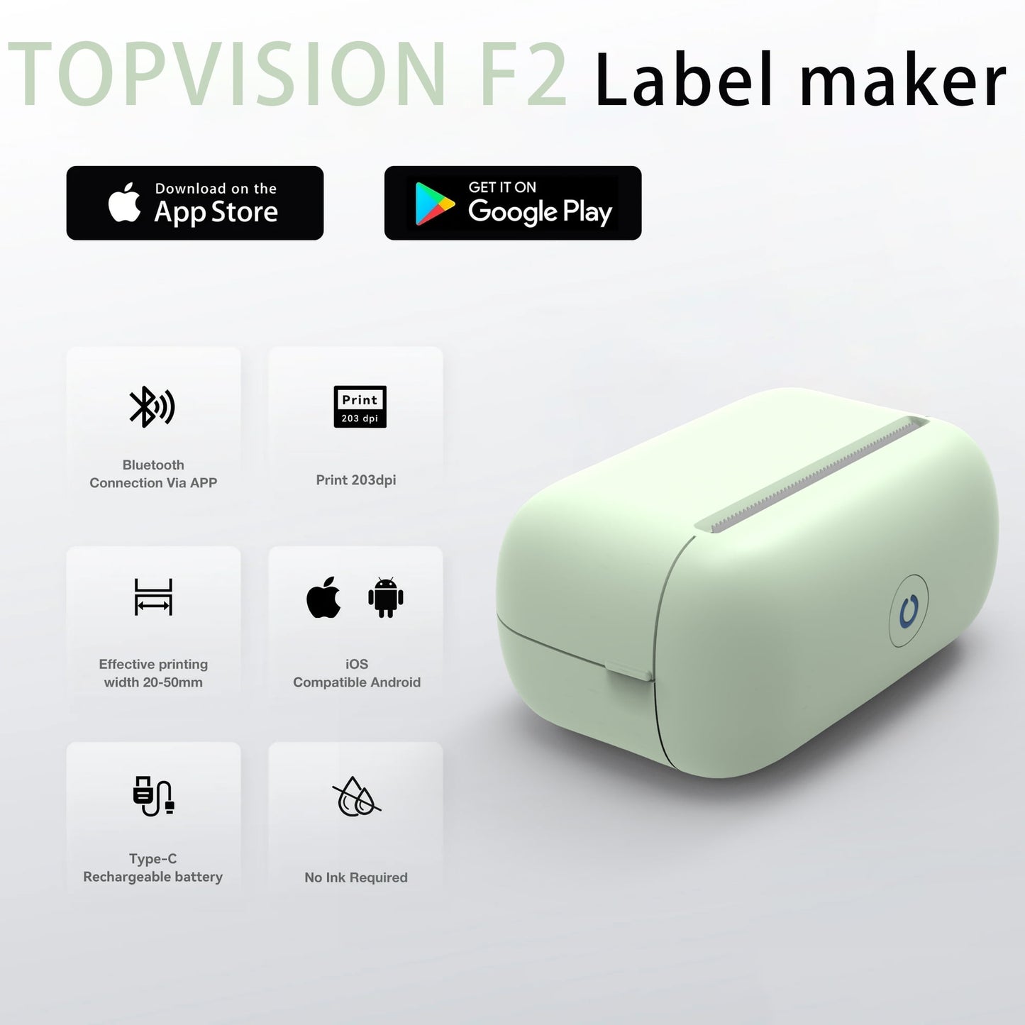 TOPVISION F2 Label Printerr,2 inches Barcode Label Maker Wireless Thermal Sticker Printer