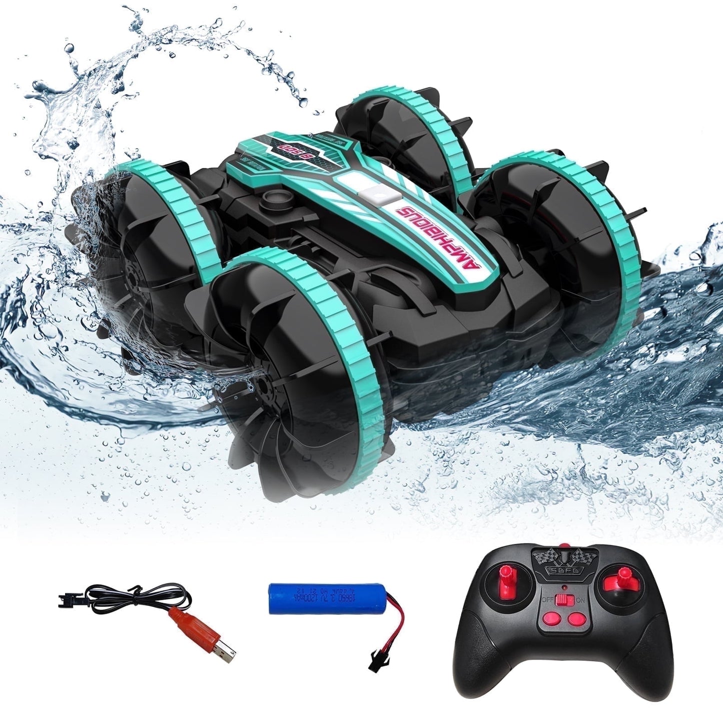 Remote Control Cars, 4WD off Road Stunt Car 2.4GHz Land Water 2 in 1 Remote Control, RC Cars for Kids Boys-Green