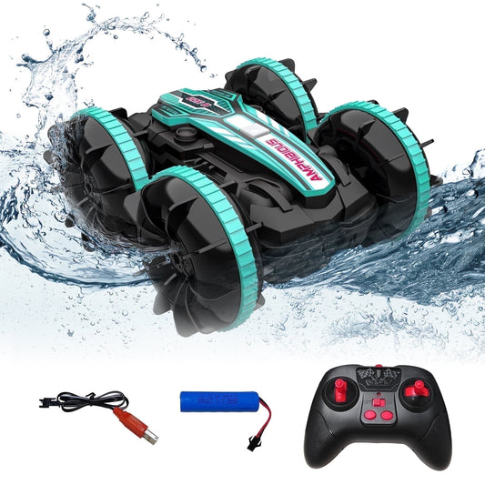 Remote Control Cars, 4WD off Road Stunt Car 2.4GHz Land Water 2 in 1 Remote Control, RC Cars for Kids Boys-Green