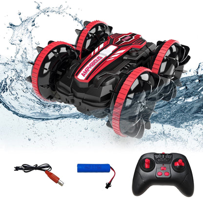 Remote Control Cars, 4WD off Road Stunt Car 2.4GHz Land Water 2 in 1 Remote Control, RC Cars for Kids Boys-Red