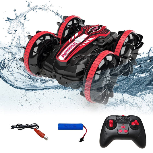 Remote Control Cars, 4WD off Road Stunt Car 2.4GHz Land Water 2 in 1 Remote Control, RC Cars for Kids Boys-Red
