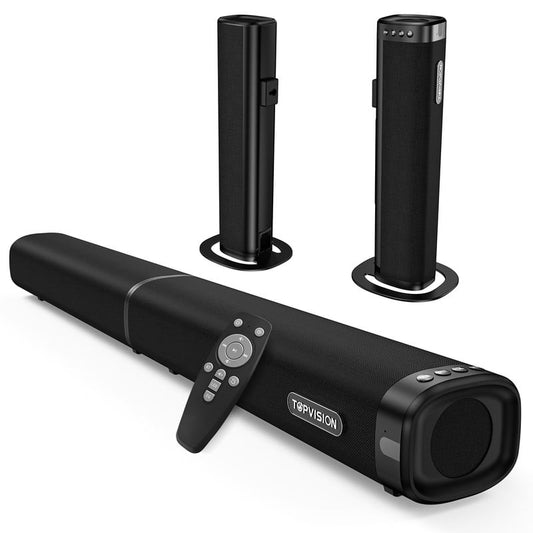 TOPVISION 2.2ch Soundbar with Subwoofer, 100W Sound Bar for TV with Bluetooth 5.3, 2 in 1 Detachable Sound bar for Smart TV, Home Theater Surround Sound System with HDMI ARC/Optical/Aux
