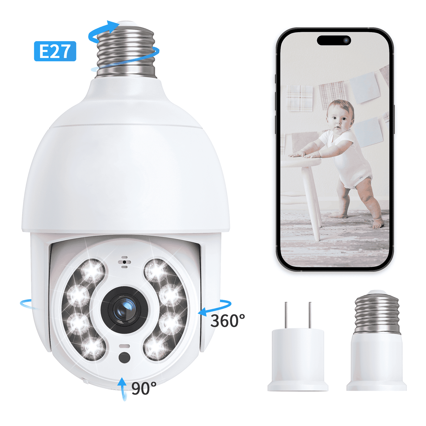 TOPVISION 2K Security Camera, 4 MP Outdoor Surveillance Camera with Bulb Base, Full Color Night Vision, White, 1