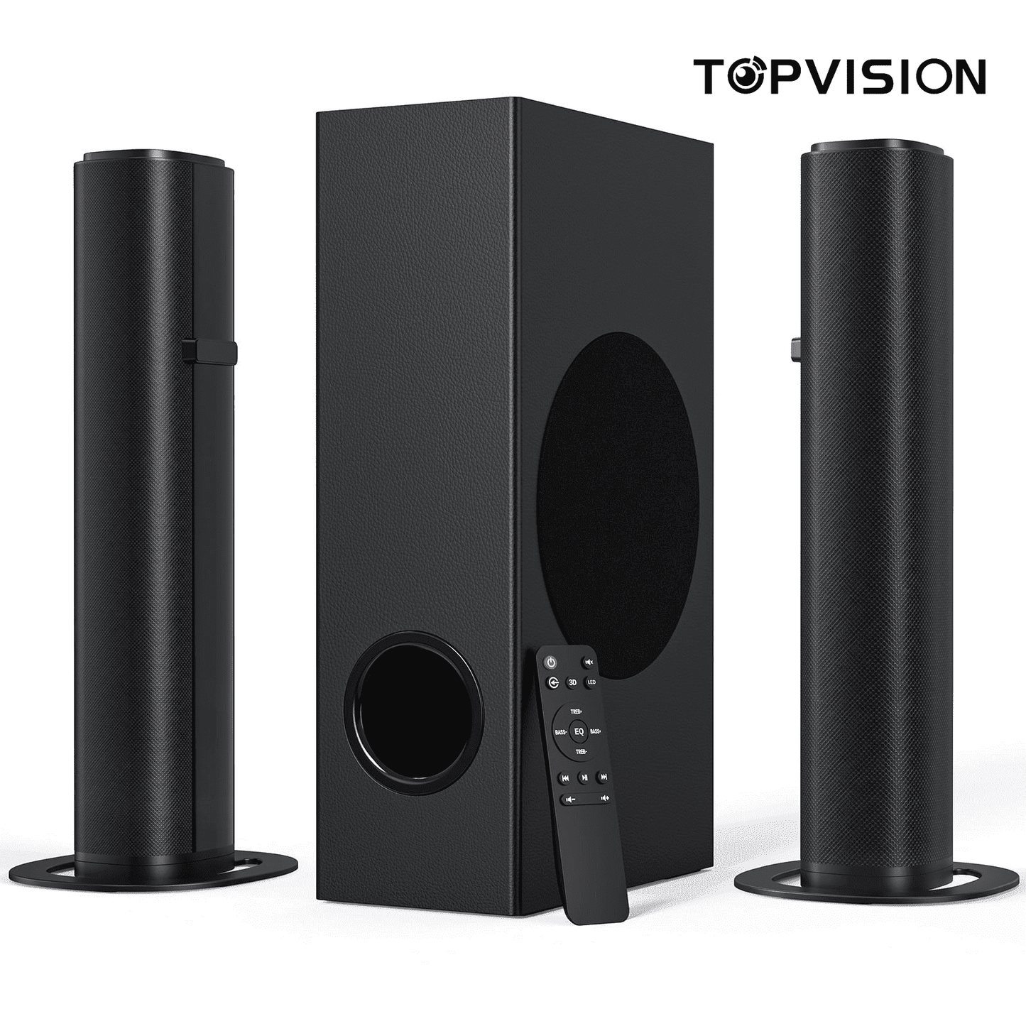 TOPVISION 4.1ch Sound Bar with Subwoofer, 120W Separable Sound Bar for TV with 4 Drivers, USB/AUX/Coaxial/Optical/HDMI/Bluetooth Connect, SD01