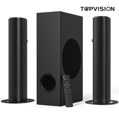 TOPVISION 4.1ch Sound Bar with Subwoofer, 120W Separable Sound Bar for TV with 4 Drivers, USB/AUX/Coaxial/Optical/HDMI/Bluetooth Connect, SD01